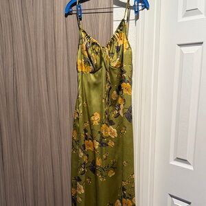 SHEIN Olive Green Floral Maxi Dress with Yellow Flowers